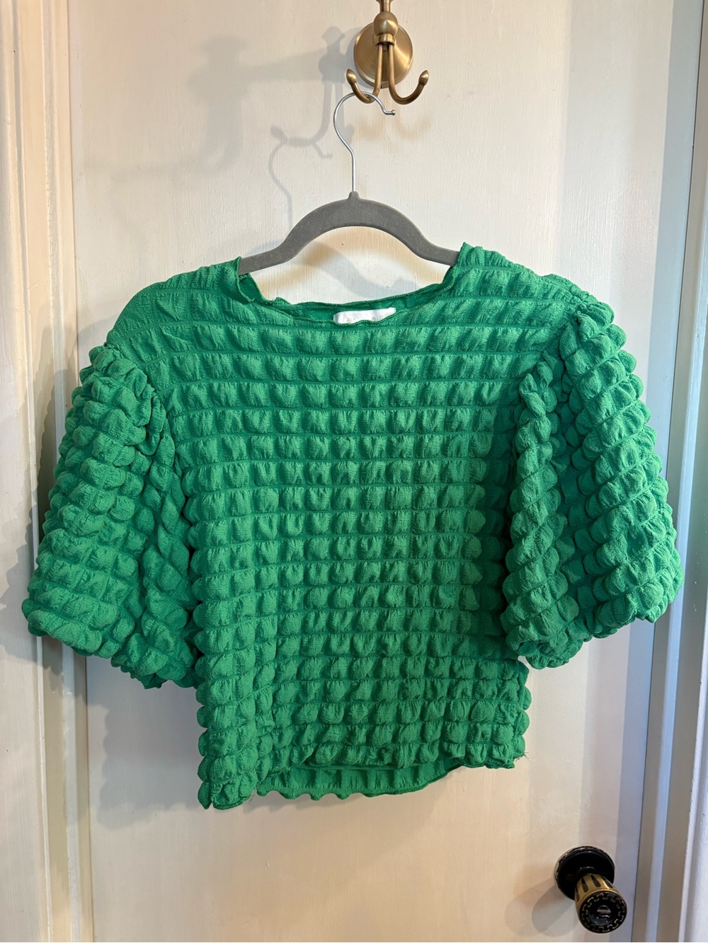 Anthropologie Textured Puff Sleeve Top